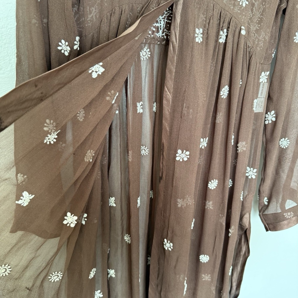 Joshi Women's Cover Up Kimono 2 Silk Embroidered Sheer Boho Peasant Fairy Kaftan - Picture 6 of 12